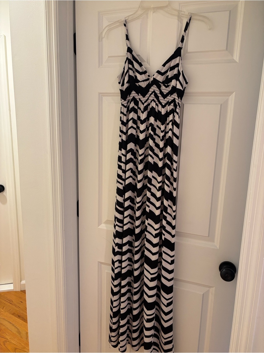 Aqua Black & White Chevron Maxi Dress - Spaghetti Straps